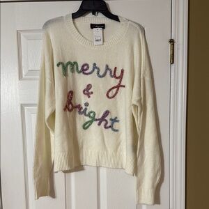 Nwt Cream Sweater with Colorful Text